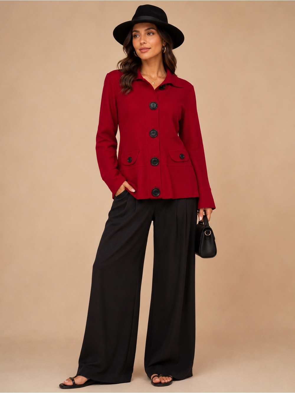 Yarns & Stitches Red Button Front Knit Jacket Cardigan Size Small